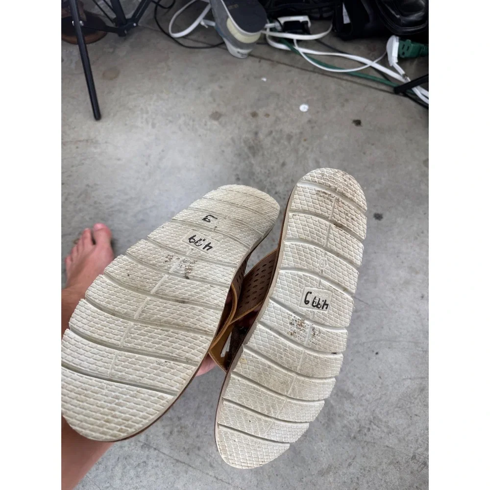 Vintage George Mens Brown Perforated Strap Thong Sandals Flip Flops Size 12